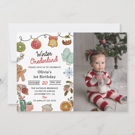 Kerstkoekje Winter Onederland Verjaardag Foto Kaart (Voorkant)