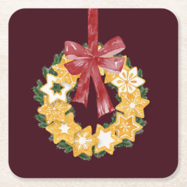 Kerstkoekje Wreath met de achtergrond van Bourgogn Kartonnen Onderzetters
