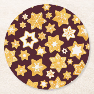Kerstkoekje Wreath met de achtergrond van Bourgogn Ronde Kartonnen Onderzetter