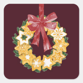 Kerstkoekje Wreath met de achtergrond van Bourgogn Vierkante Sticker
