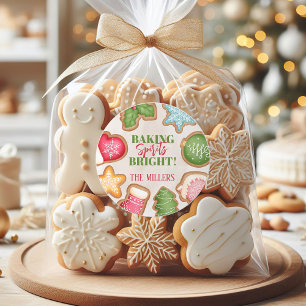 Kerstkoekjes bakken met vrolijke geest ronde sticker