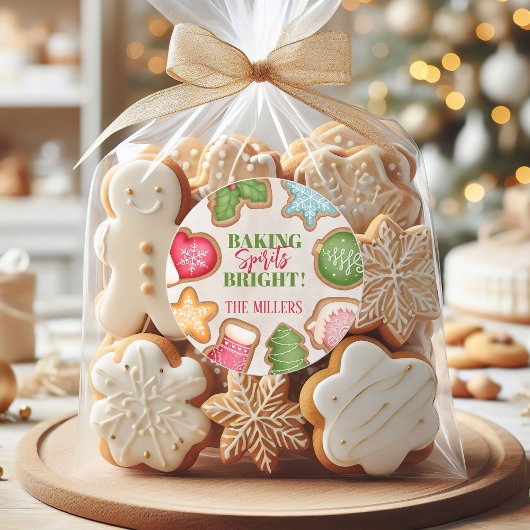 Kerstkoekjes bakken met vrolijke geest ronde sticker