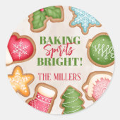 Kerstkoekjes bakken met vrolijke geest ronde sticker (Voorkant)