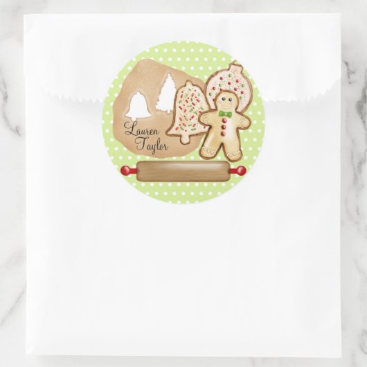 Kerstkoekjes bakken ronde sticker (Tas)