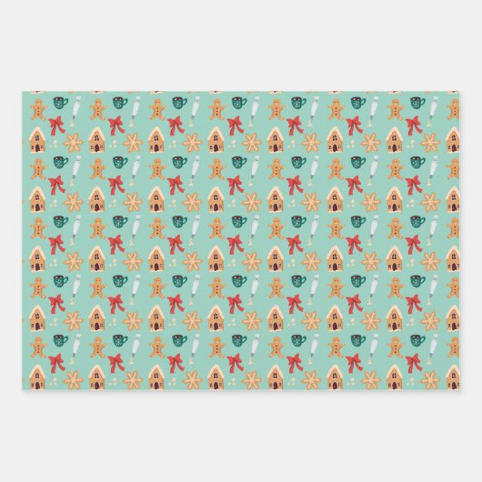 Kerstkoekjes bakken vakantie Schattige feestelijk Inpakpapier Vel (Voorkant 2)