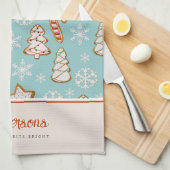 Kerstkoekjes blauw monogram theedoek (Quarter Fold)