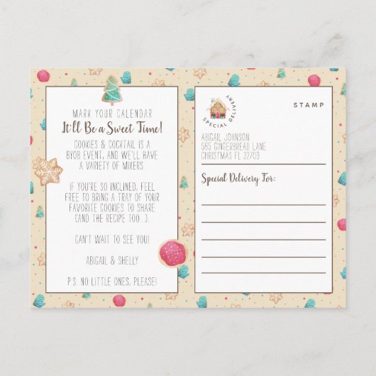 Kerstkoekjes + Cocktail Budget Party uitnodigen Briefkaart (Achterkant)