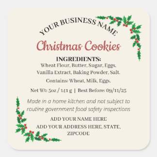 Kerstkoekjes Cottage Law Ingrediëntenlabel Vierkante Sticker