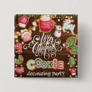 Kerstkoekjes decorteren vierkante button 5,1 cm