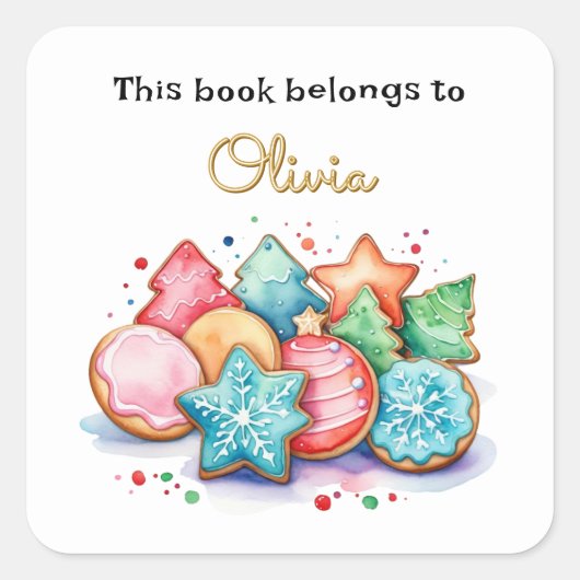 Kerstkoekjes Dit Boek Is Van Aangepaste Naam Vierkante Sticker (Voorkant)