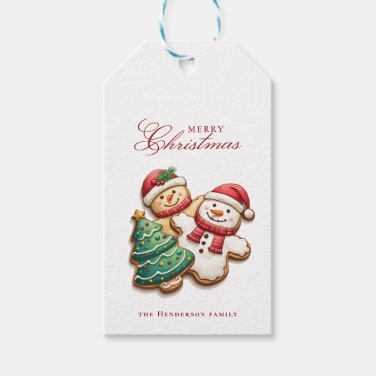Kerstkoekjes en aangepaste naam wit cadeaulabel (Voorkant)