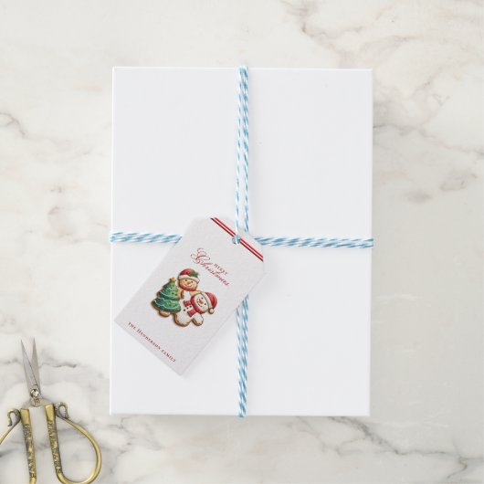 Kerstkoekjes en aangepaste naam wit cadeaulabel (Met Touw)