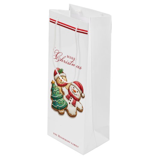Kerstkoekjes en aangepaste naam wit wijn cadeautas (Voorkant Gekanteld)