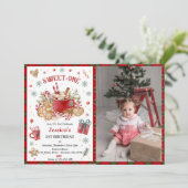 Kerstkoekjes en cacao 1e verjaardagsfeestje kaart (Staand voorkant)