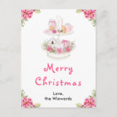 Kerstkoekjes en Cacao Roze Prettig Kerstfeest Feestdagenkaart (Voorkant)