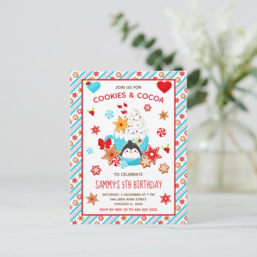 Kerstkoekjes en Cacao Verjaardag Blauw Briefkaart (Staand voorkant)