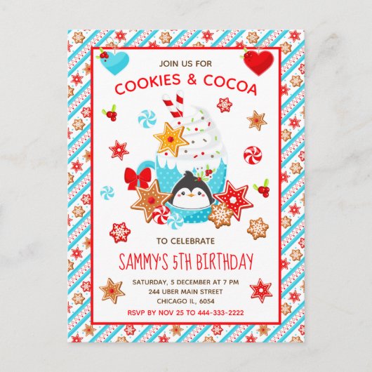 Kerstkoekjes en Cacao Verjaardag Blauw Briefkaart (Voorkant)