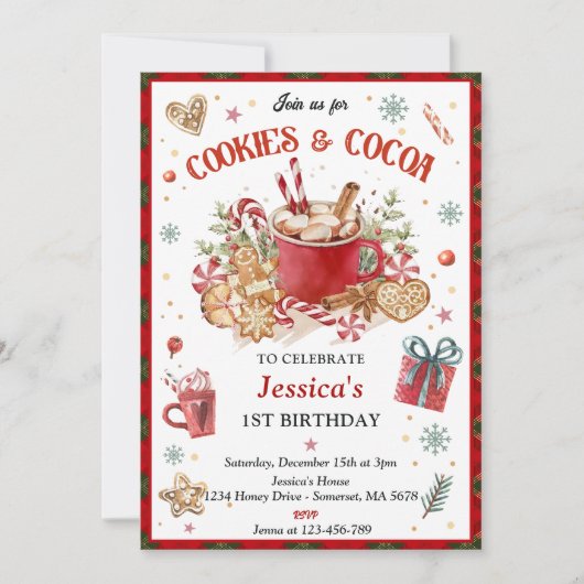 Kerstkoekjes en Cacao Verjaardag uitnodiging (Voorkant)