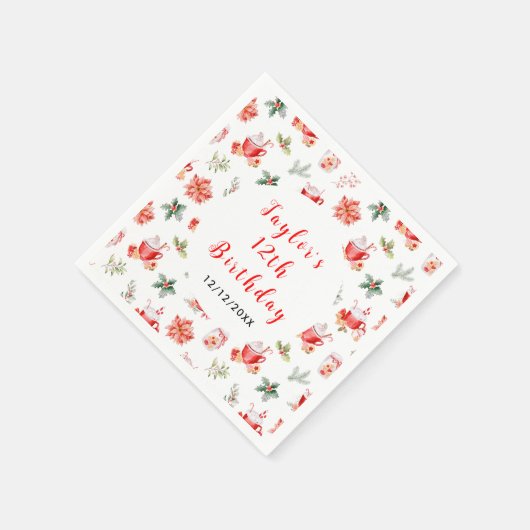 Kerstkoekjes en cacao verjaardagsfeestje rood servet (Hoek)