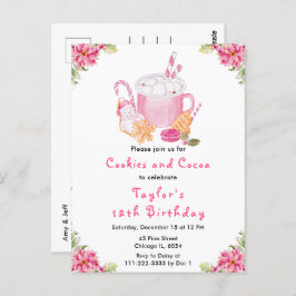 Kerstkoekjes en cacao verjaardagsfeestje roze briefkaart