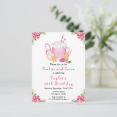 Kerstkoekjes en cacao verjaardagsfeestje roze briefkaart (Staand voorkant)