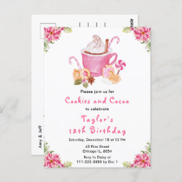 Kerstkoekjes en cacao verjaardagsfeestje roze briefkaart