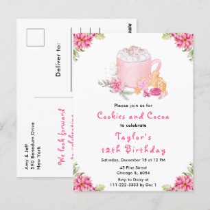 Kerstkoekjes en Cacao Verjaardagsfeestje Roze Briefkaart