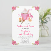 Kerstkoekjes en cacao verjaardagsfeestje roze kaart (Staand voorkant)