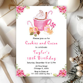 Kerstkoekjes en cacao verjaardagsfeestje roze kaart
