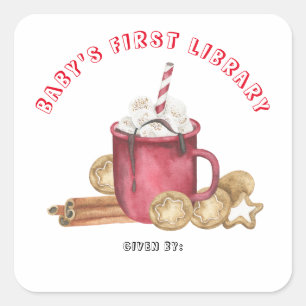 Kerstkoekjes en cacaobaby's eerste bibliotheek vierkante sticker