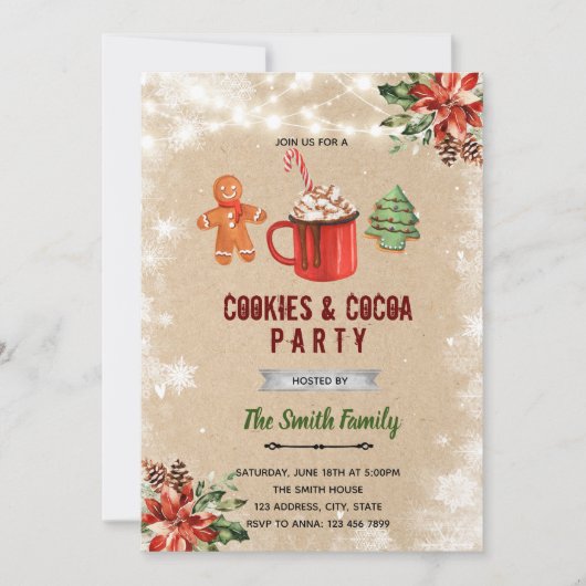 Kerstkoekjes en cacaoinvitaton kaart (Voorkant)
