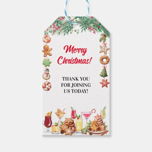 Kerstkoekjes en cocktails op vakantie cadeaulabel (Voorkant)