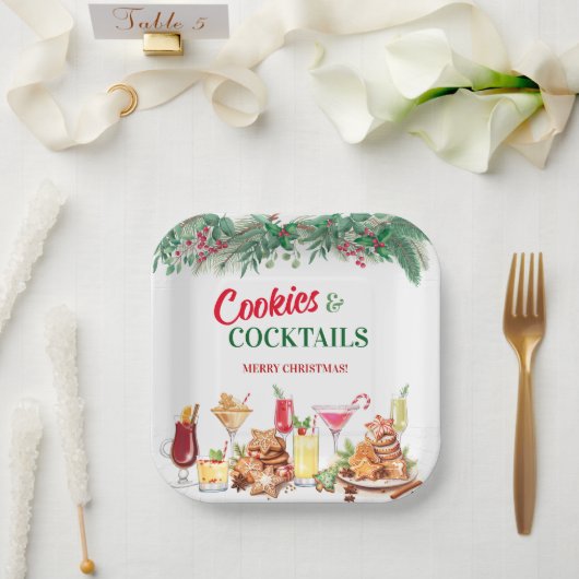 Kerstkoekjes en cocktails op vakantie papieren bordje (Huwelijk)