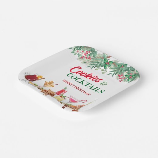 Kerstkoekjes en cocktails op vakantie papieren bordje (Gebogen)