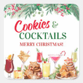 Kerstkoekjes en cocktails op vakantie vierkante sticker (Voorkant)