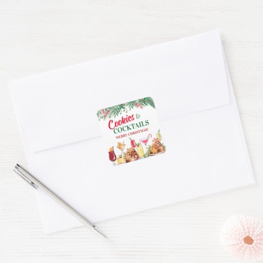 Kerstkoekjes en cocktails op vakantie vierkante sticker (Envelop)