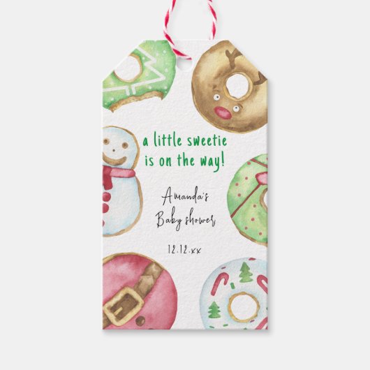 Kerstkoekjes en donuts baby shower cadeaulabel (Voorkant)