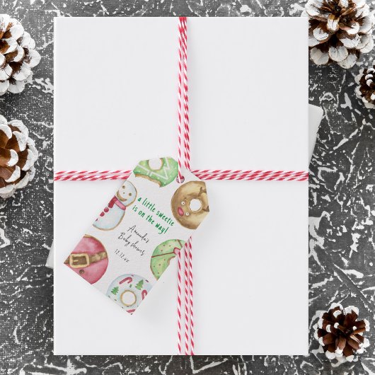 Kerstkoekjes en donuts baby shower cadeaulabel