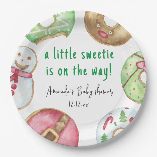 Kerstkoekjes en donuts baby shower papieren bordje (Voorkant)