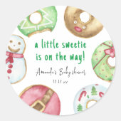 Kerstkoekjes en donuts baby shower ronde sticker (Voorkant)