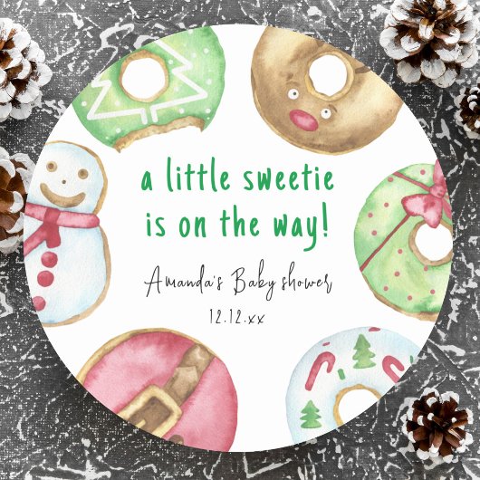 Kerstkoekjes en donuts baby shower ronde sticker