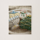 Kerstkoekjes en hanukkah op bord, legpuzzel (Verticaal)