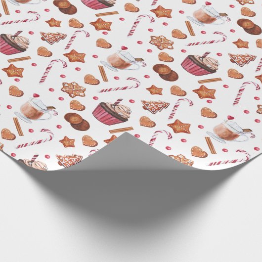 Kerstkoekjes en kerstcadeautjes cadeaupapier (Hoek)