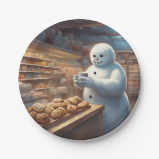 Kerstkoekjes en koffie Sneeuwman feestje Papieren Bordje