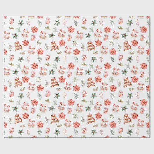 Kerstkoekjes en loof rood cadeaupapier (Vlak)