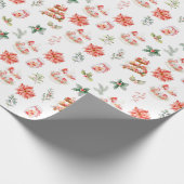 Kerstkoekjes en loof rood cadeaupapier (Hoek)