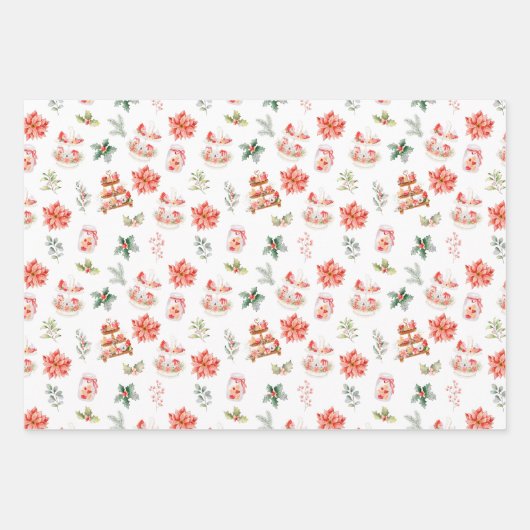 Kerstkoekjes en loof rood inpakpapier vel (Voorkant)