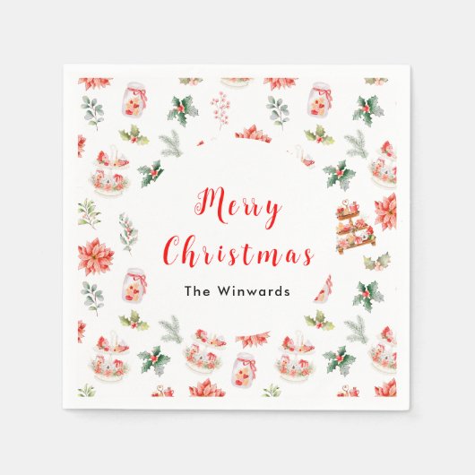 Kerstkoekjes en loof rood servet (Voorkant)