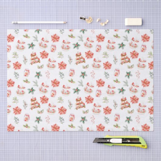 Kerstkoekjes en loof rood tissuepapier (Craft)