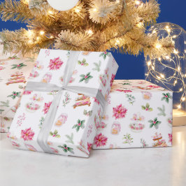 Kerstkoekjes en loof roze cadeaupapier